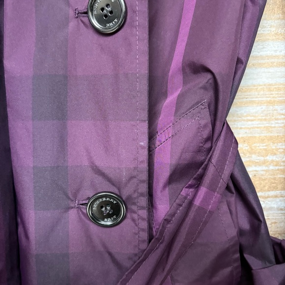 Burberry Brit Double Breasted Rain Coat Purple Novacheck Preppy Classic Womens 6 - Picture 11 of 11